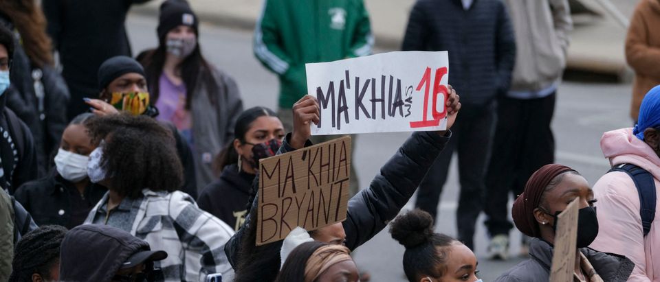 Students and demonstrators march on the campus of The Ohio State University in Columbus, Ohio on April 21, 2021 to protest the killing of MaKhia Bryant, 16, by the Columbus Police Department. - Police in the US state of Ohio fatally shot a Black teenager who appeared to be lunging at another person with a knife, less than an hour before former officer Derek Chauvin was convicted of murdering George Floyd. The shooting occurred at a tense time with growing outrage against racial injustice and police brutality in the United States, and set off protests in the city of Columbus. (Photo by Jeff Dean/AFP via Getty Images)