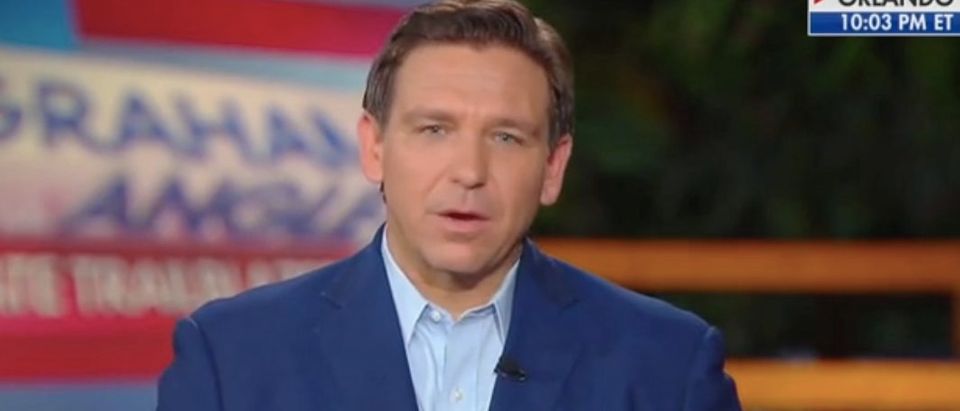 Ron DeSantis appears at a town hall with Laura Ingraham. Screenshot/Fox News
