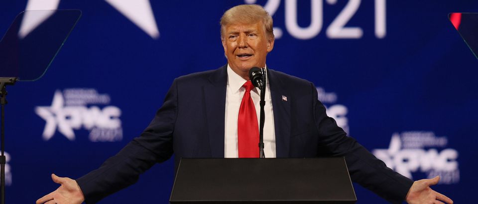 Former U.S. President Donald Trump addresses the Conservative Political Action Conference (CPAC) held in the Hyatt Regency on February 28, 2021 in Orlando, Florida. (Joe Raedle/Getty Images)