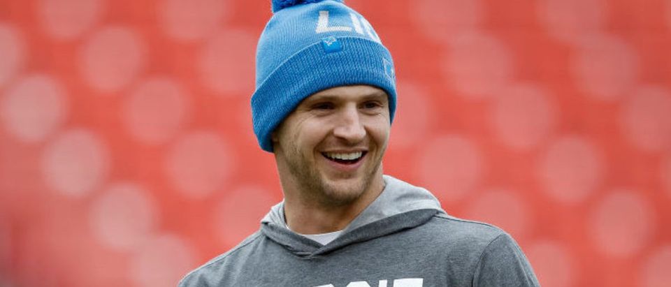 LANDOVER, MD - NOVEMBER 24: Jeff Driskel #2 of the Detroit Lions warms up before the game against the Washington Redskins at FedExField on November 24, 2019 in Landover, Maryland. (Photo by Scott Taetsch/Getty Images)