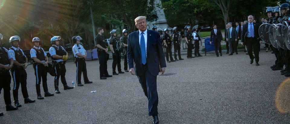 US President Donald Trump leaves the White House on foot to go to St John's Episcopal church across Lafayette Park in Washington, DC on June 1, 2020. - US President Donald Trump was due to make a televised address to the nation on Monday after days of anti-racism protests against police brutality that have erupted into violence. The White House announced that the president would make remarks imminently after he has been criticized for not publicly addressing in the crisis in recent days. (Photo by Brendan Smialowski/AFP via Getty Images)