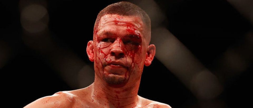 GLENDALE, ARIZONA - JUNE 12: Nate Diaz reacts during his UFC 263 welterweight match against Leon Edwards of Jamaica at Gila River Arena on June 12, 2021 in Glendale, Arizona. (Credit: Getty Images)