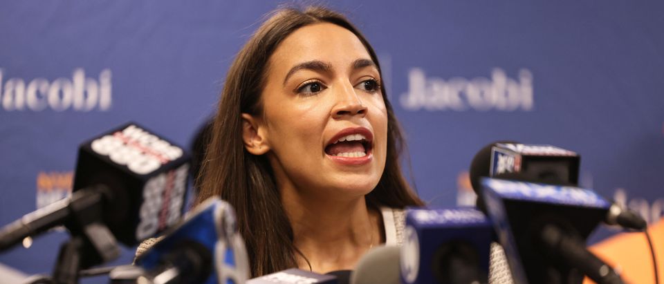 Rep. Alexandria Ocasio-Cortez speaks during a press conference in the Bronx. Photo by Michael M. Santiago. Getty.