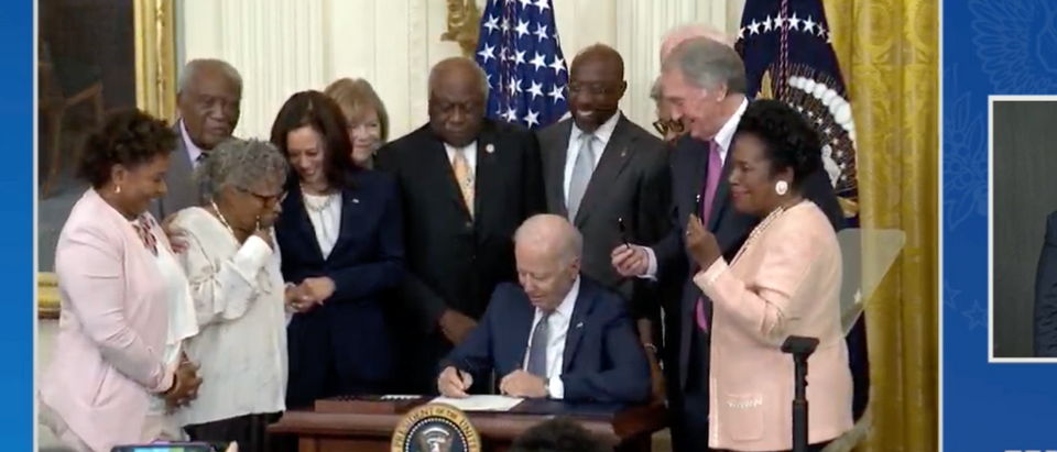 Pres. Joe Biden signed the Juneteenth Act into law on Thursday, marking America's newest holiday. (Screenshot The White House)