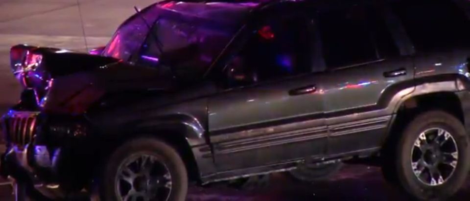 Photo of the mangled car after it crashed into protestors at a protest in Uptown, Minneapolis. [Twitter:Screenshot:@Chris K]