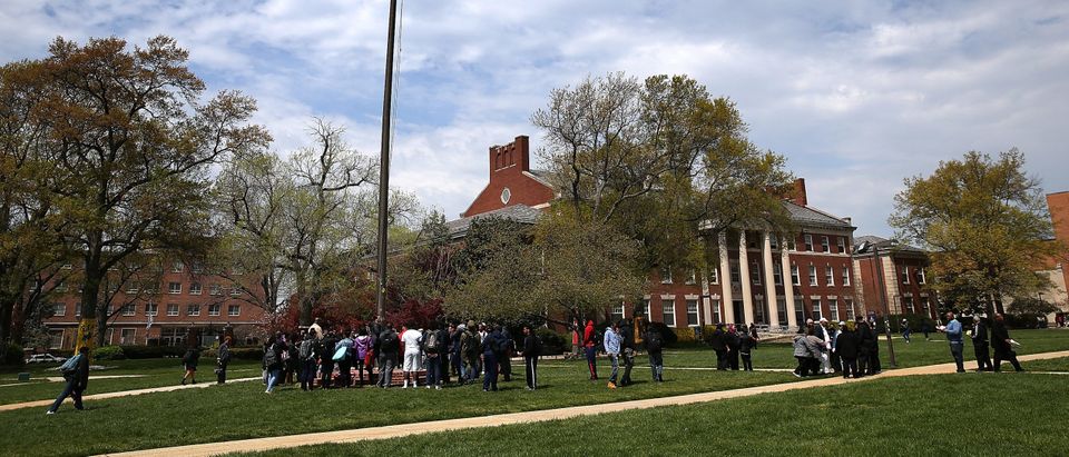 Students and members of the administration at Howard University hold a rally against sexual assault on the campus of the university April 11, 2016 in Washington, DC. (Photo by Win McNamee/Getty Images)
