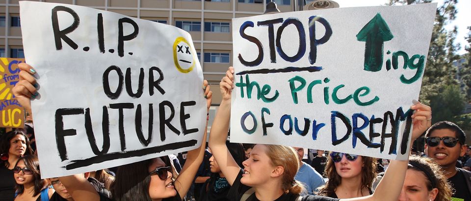 Students protest tuition hikes at the University of California, Los Angeles. (Photo by David McNew/Getty Images)