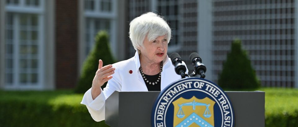 US Treasury Secretary, Janet Yellen speaks during a press conference after attending the G7 Finance Ministers meeting at Winfield House on June 5, 2021 in London, England. (Photo by Justin Tallis - WPA Pool/Getty Images)
