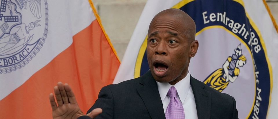 Brooklyn Borough President Eric Adams speaks during a press conference at Brooklyn Borough Hall July 19, 2021 in New York to announce the Hadiya Pendleton and Nyasia Pryear-Yard Gun Trafficking & Crime Prevention Act. (Photo by TIMOTHY A. CLARY/AFP via Getty Images)
