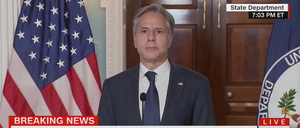 Secretary of State Antony Blinken gave remarks after the U.S. announced it officially left Afghanistan on Monday. (Screenshot CNN)