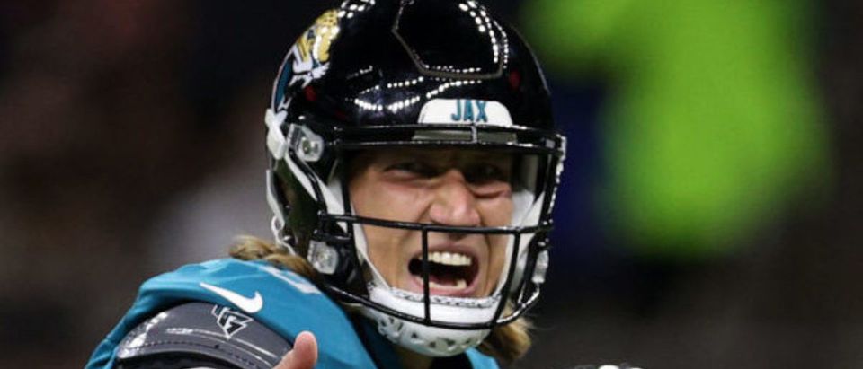 NEW ORLEANS, LOUISIANA - AUGUST 23: Trevor Lawrence #16 of the Jacksonville Jaguars in aciton against the New Orleans Saints at Caesars Superdome on August 23, 2021 in New Orleans, Louisiana. (Photo by Chris Graythen/Getty Images)