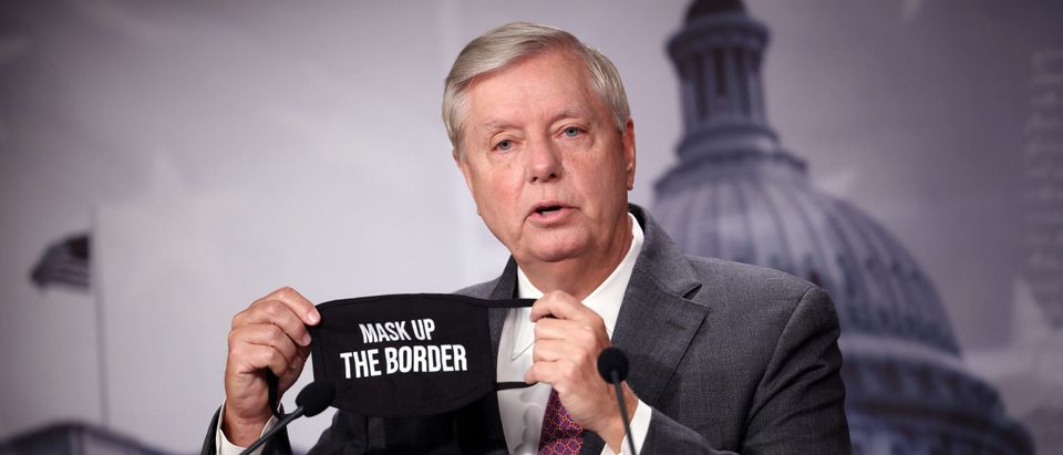 U.S. Sen. Lindsey Graham speaks on southern border security and illegal immigration, during a news conference. (Photo by Kevin Dietsch/Getty Images)