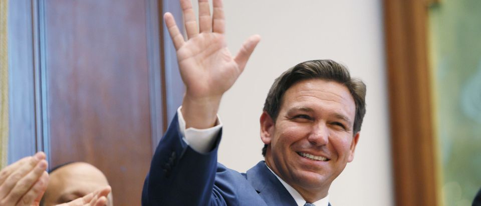 Florida Gov. Ron DeSantis arrives to speak during a press conference at the Shul of Bal Harbour on June 14, 2021 in Surfside, Florida.(Photo by Joe Raedle/Getty Images)