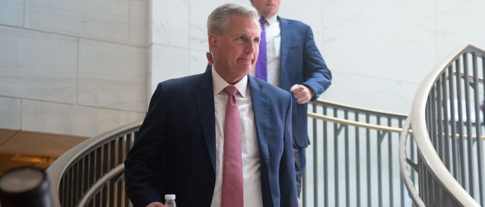 US House Minority Leader Kevin McCarthy, Republican of California, arrives for a security briefing for Congressional leadership on the planned September 18, 2021 rally in support of the January 6, 2021 insurrectionists, on Capitol Hill in Washington, DC, September 13, 2021. (Photo by Saul Loeb/AFP via Getty Images)