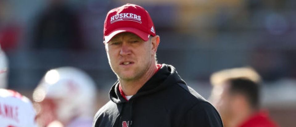 MINNEAPOLIS, MN - OCTOBER 16: Head coach Scott Frost of the Nebraska Cornhuskers looks on before the start of the game against the Minnesota Golden Gophers at Huntington Bank Stadium on October 16, 2021 in Minneapolis, Minnesota. The Golden Gophers defeated the Cornhuskers 30-23. (Photo by David Berding/Getty Images)