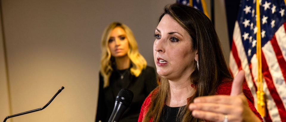 White House Press Secretary Kayleigh McEnany And RNC Chairwoman Ronna McDaniel Hold News Conference At RNC HQ