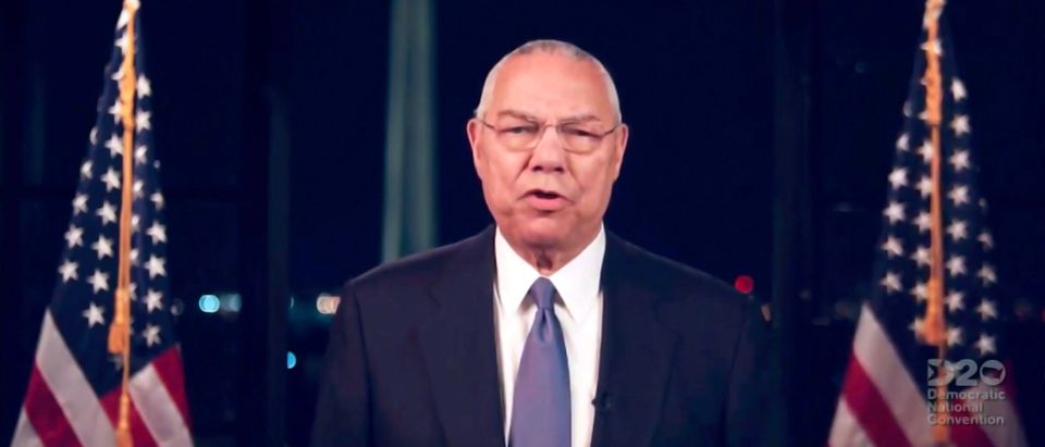 MILWAUKEE, WI - AUGUST 18: In this screenshot from the DNCC’s livestream of the 2020 Democratic National Convention, Former Secretary of State Colin Powell addresses the virtual convention on August 18, 2020. The convention, which was once expected to draw 50,000 people to Milwaukee, Wisconsin, is now taking place virtually due to the coronavirus pandemic. (Photo by DNCC via Getty Images) (Photo by Handout/DNCC via Getty Images)