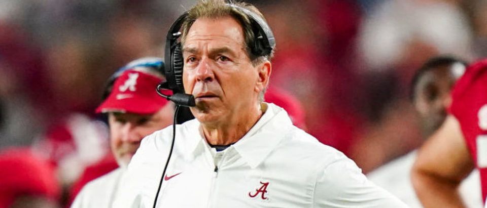 TUSCALOOSA, ALABAMA - OCTOBER 23: head coach Nick Saban of the Alabama Crimson Tide in the second half at Bryant Denny Stadium on October 23, 2021 in Tuscaloosa, Alabama (Photo by Marvin Gentry/Getty Images)