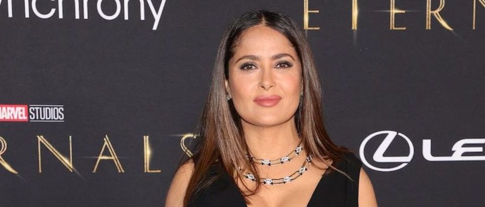 Salma Hayek Stuns In Black Gown With Plunging Neckline On Red Carpet ...