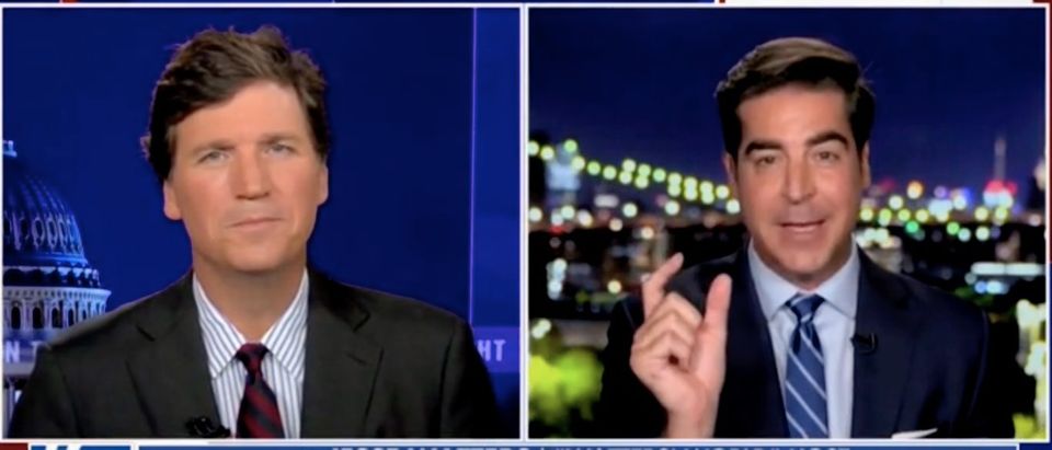 Tucker Carlson speaks with Jesse Watters on "Tucker Carlson Tonight." Screenshot/Fox News