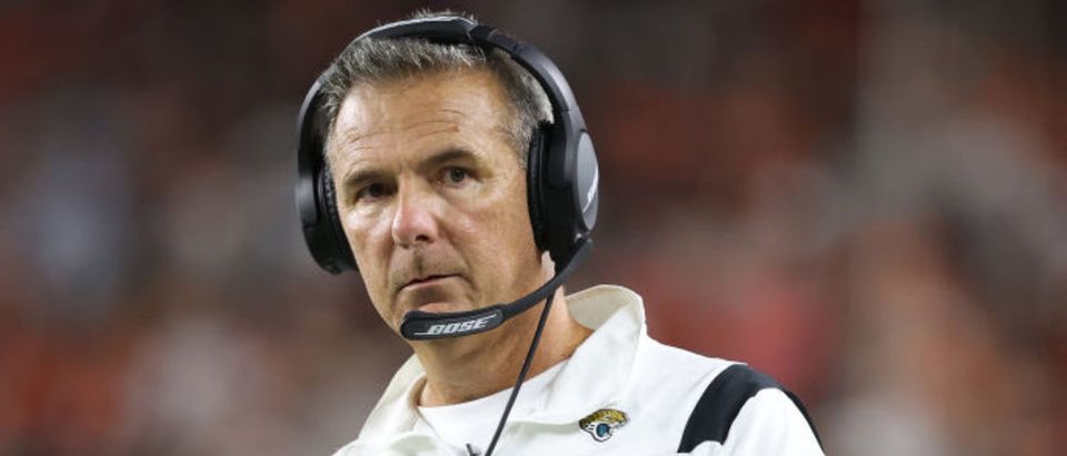 CINCINNATI, OHIO - SEPTEMBER 30: Head coach Urban Meyer of the Jacksonville Jaguars looks on against the Cincinnati Bengals during the first half of an NFL football game at Paul Brown Stadium on September 30, 2021 in Cincinnati, Ohio. (Photo by Andy Lyons/Getty Images)
