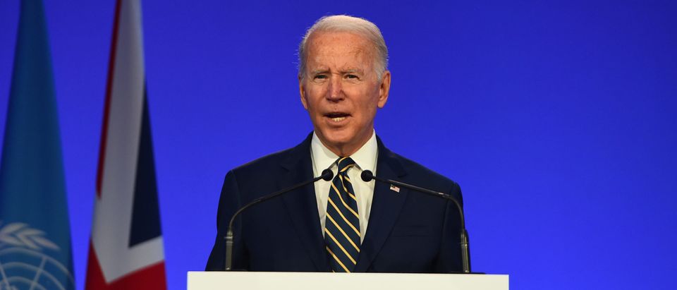 GLASGOW, SCOTLAND - NOVEMBER 01: US President Joe Biden presents his national statement during day two of COP26 at SECC on November 1, 2021 in Glasgow, United Kingdom. 2021 sees the 26th United Nations Climate Change Conference. The conference will run from 31 October for two weeks, finishing on 12 November. It was meant to take place in 2020 but was delayed due to the Covid-19 pandemic. (Photo by Andy Buchanan - Pool/Getty Images)