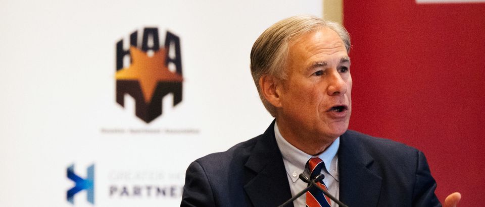 Texas Governor Greg Abbott speaks during the Houston Region Business Coalition's monthly meeting on October 27, 2021 in Houston, Texas. Abbott spoke on Texas' economic achievements and gave an update on the state's business environment. (Photo by Brandon Bell/Getty Images)