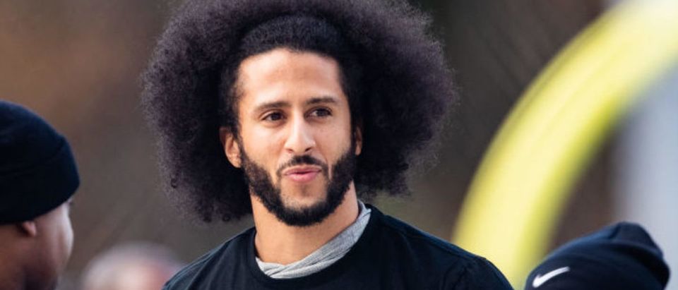 RIVERDALE, GA - NOVEMBER 16: Colin Kaepernick looks on during his NFL workout held at Charles R Drew high school on November 16, 2019 in Riverdale, Georgia. (Photo by Carmen Mandato/Getty Images)