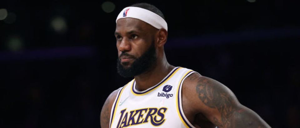LOS ANGELES, CALIFORNIA - OCTOBER 24: LeBron James #6 of the Los Angeles Lakers reacts to a call during a 121-118 win over the Memphis Grizzlies at Staples Center on October 24, 2021 in Los Angeles, California. (Photo by Harry How/Getty Images)