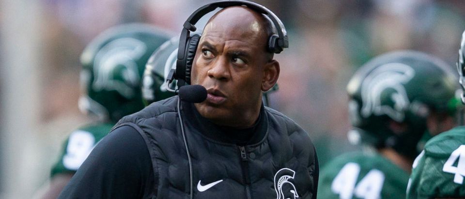 Oct 30, 2021; East Lansing, Michigan, USA; Michigan State Spartans head coach Mel Tucker looks on during the fourth quarter against the Michigan Wolverines at Spartan Stadium. Mandatory Credit: Raj Mehta-USA TODAY Sports via Reuters