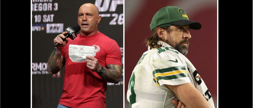 Aaron Rodgers, Joe Rogan (Stacy Revere/Getty Images and Christian Petersen/Getty Images)
