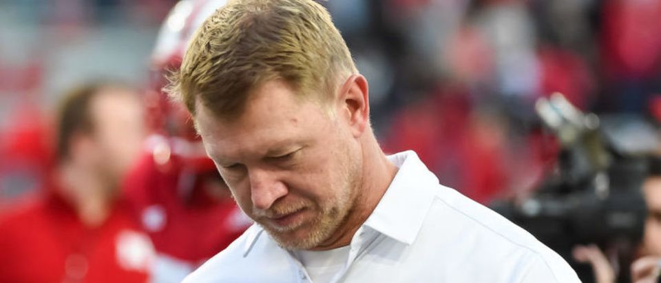 LINCOLN, NE - OCTOBER 30: Head coach Scott Frost of the Nebraska Cornhuskers walks off the field after the loss against the Purdue Boilermakers at Memorial Stadium on October 30, 2021 in Lincoln, Nebraska. (Photo by Steven Branscombe/Getty Images)