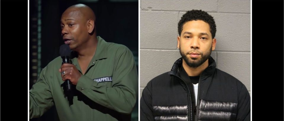David Chappelle, Jussie Smollett (Credit: Screenshot/YouTube https://www.youtube.com/watch?v=wZXoErL2124 and Chicago Police Department via Getty Images)