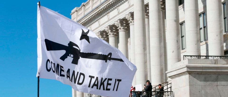 People gather in protest to new gun legislation at the Utah State Capitol in Salt Lake City, Utah on February 8, 2020. (Photo by GEORGE FREY/AFP via Getty Images)