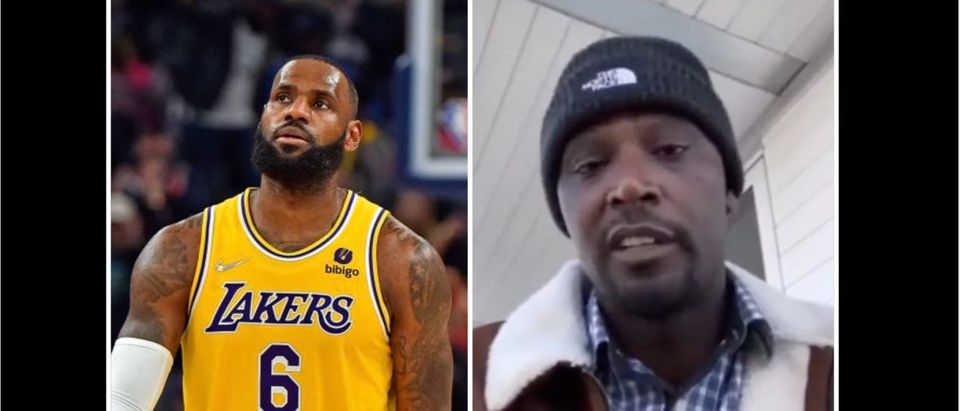 Kwame Brown, LeBron James (Credit: Screenshot/Twitter Video https://twitter.com/KbsGoat/status/1469034326234968068 and Getty Images/Justin Ford)