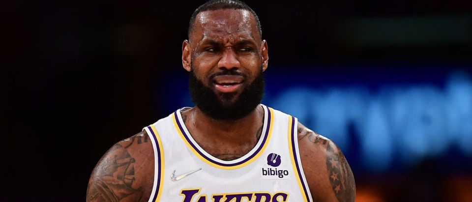 Dec 25, 2021; Los Angeles, California, USA; Los Angeles Lakers forward LeBron James (6) reacts during the first half at Crypto.com Arena. Mandatory Credit: Gary A. Vasquez-USA TODAY Sports via Reuters