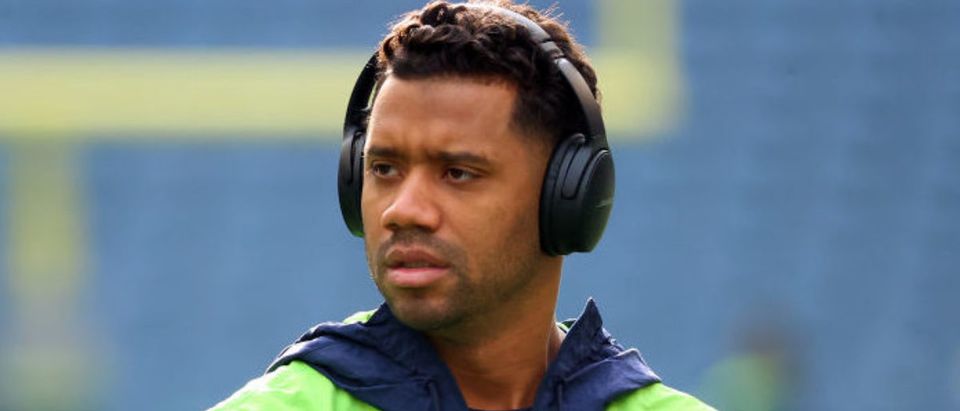 SEATTLE, WASHINGTON - NOVEMBER 21: Russell Wilson #3 of the Seattle Seahawks on the field during pregame warm-ups before the game against the Arizona Cardinals at Lumen Field on November 21, 2021 in Seattle, Washington. (Photo by Abbie Parr/Getty Images)