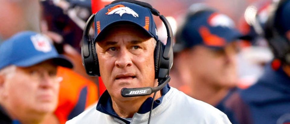 DENVER, COLORADO - DECEMBER 12: Head coach Vic Fangio of the Denver Broncos looks on from the side lines during the third quarter against the Detroit Lions at Empower Field At Mile High on December 12, 2021 in Denver, Colorado. (Photo by Justin Edmonds/Getty Images)