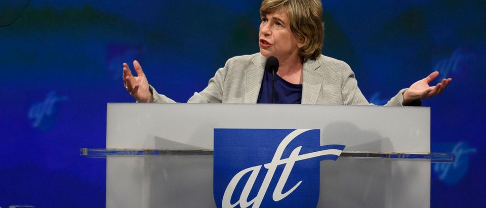 American Federation of Teachers President Randi Weingarten speaks to the audience at the annual convention of the American Federation of Teachers Friday, July 13, 2018 at the David L. Lawrence Convention Center in Pittsburgh, Pennsylvania. (Photo by Jeff Swensen/Getty Images)