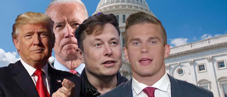 Left to right: Former President Donald Trump, President Joe Biden, Elon Musk, R-NC Rep. Madison Cawthorn [Daily Caller]