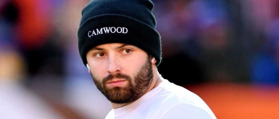 CLEVELAND, OHIO - DECEMBER 12: Baker Mayfield #6 of the Cleveland Browns looks on during warm up before the game against the Baltimore Ravens at FirstEnergy Stadium on December 12, 2021 in Cleveland, Ohio. (Photo by Jason Miller/Getty Images)