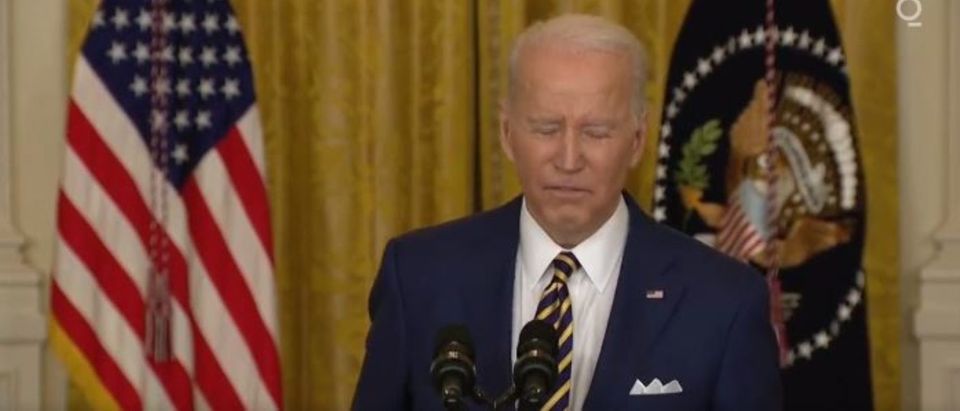 President Joe Biden speaks at a press conference at the White House. (Screenshot/Twitter/Bloomberg Quicktake)