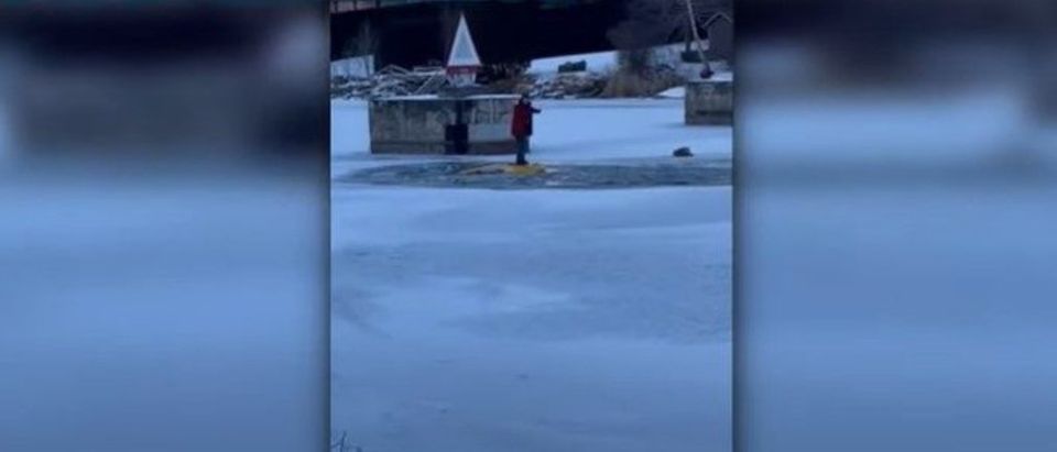 Frozen river car selfie