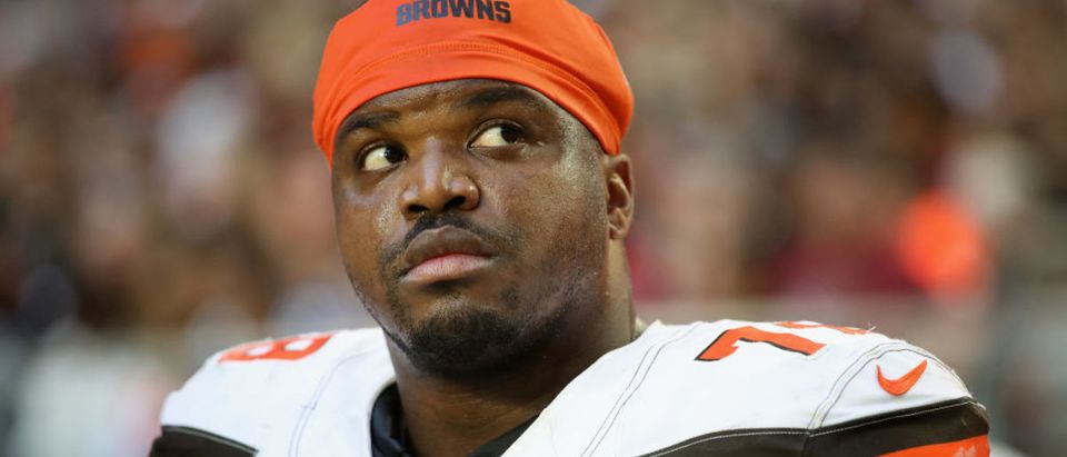 GLENDALE, ARIZONA - DECEMBER 15: Offensive tackle Greg Robinson #78 of the Cleveland Browns on the bench during the second half of the NFL game against the Arizona Cardinals at State Farm Stadium on December 15, 2019 in Glendale, Arizona. The Cardinals defeated the Browns 38-24. (Photo by Christian Petersen/Getty Images)
