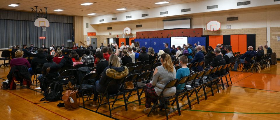 The audience during the Pennsbury School Board meeting in Levittown, Pennsylvania on December 16, 2021. (Photo by KYLIE COOPER/AFP via Getty Images)