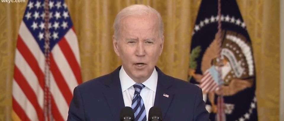Pres. Joe Biden announced new sanctions against Russia after the country launched a full invasion into Ukraine. (Screenshot YouTube, President Joe Biden Delivers Remarks On The Russia-Ukraine Conflict 2/24/22)