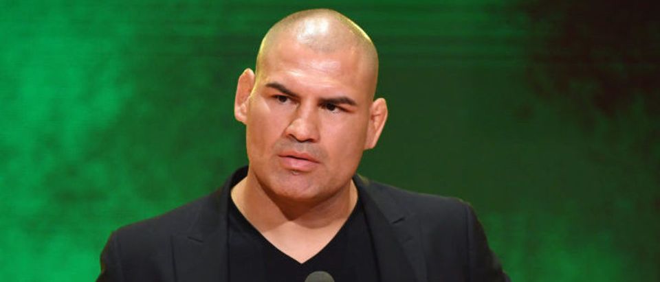 LAS VEGAS, NEVADA - OCTOBER 11: Former UFC heavyweight champion Cain Velasquez speaks at a WWE news conference at T-Mobile Arena on October 11, 2019 in Las Vegas, Nevada. Velasquez will face WWE champion Brock Lesnar and WWE wrestler Braun Strowman will take on heavyweight boxer Tyson Fury at the WWE's Crown Jewel event at Fahd International Stadium in Riyadh, Saudi Arabia on October 31. (Photo by Ethan Miller/Getty Images)
