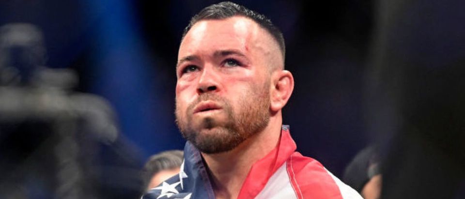 LAS VEGAS, NEVADA - MARCH 05: Colby Covington reacts after being called the winner over Jorge Masvidal in their welterweight fight during UFC 272 at T-Mobile Arena on March 05, 2022 in Las Vegas, Nevada. (Photo by David Becker/Getty Images)