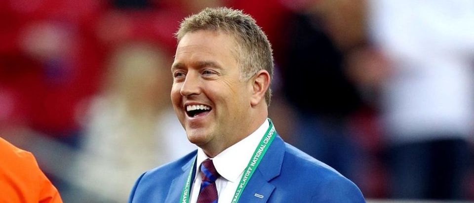 Jan 7, 2019; Santa Clara, CA, USA; TV analyst Kirk Herbstreit before the 2019 College Football Playoff Championship game between the Clemson Tigers and the Alabama Crimson Tide at Levi's Stadium. Mandatory Credit: Matthew Emmons-USA TODAY Sports via Reuters