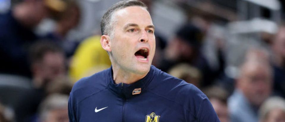 INDIANAPOLIS, INDIANA - MARCH 19: Head coach Matt McMahon of the Murray State Racers reacts in the first half against the St. Peter's Peacocks during the second round of the 2022 NCAA Men's Basketball Tournament at Gainbridge Fieldhouse on March 19, 2022 in Indianapolis, Indiana. (Photo by Andy Lyons/Getty Images)